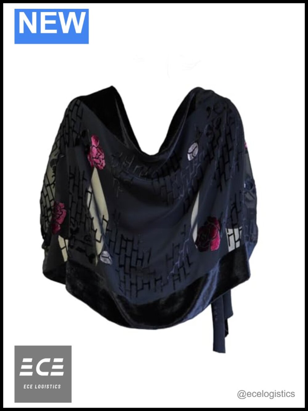 Silk Burn-out Velvet Shawl Scarf 72x21 Hand Rolled Oblong Wrap